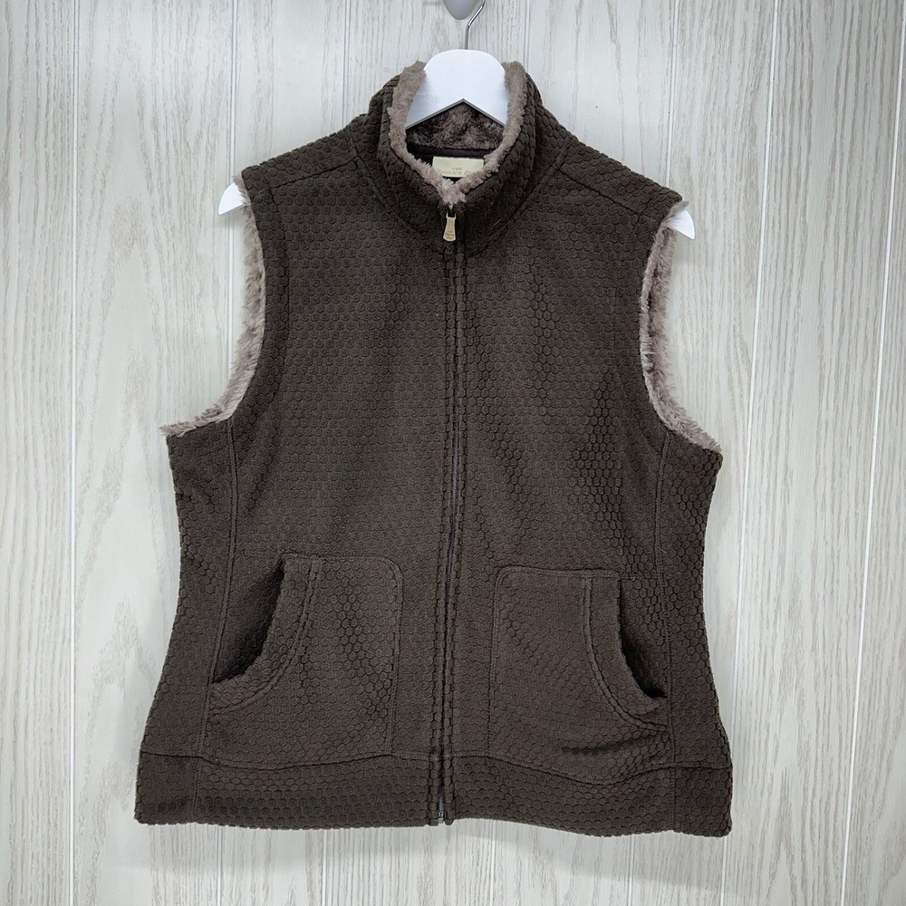 The Eagles Eye Faux Fur Trimmed Vest Womens‎ Size XL Brown Full Zip Sleeveless